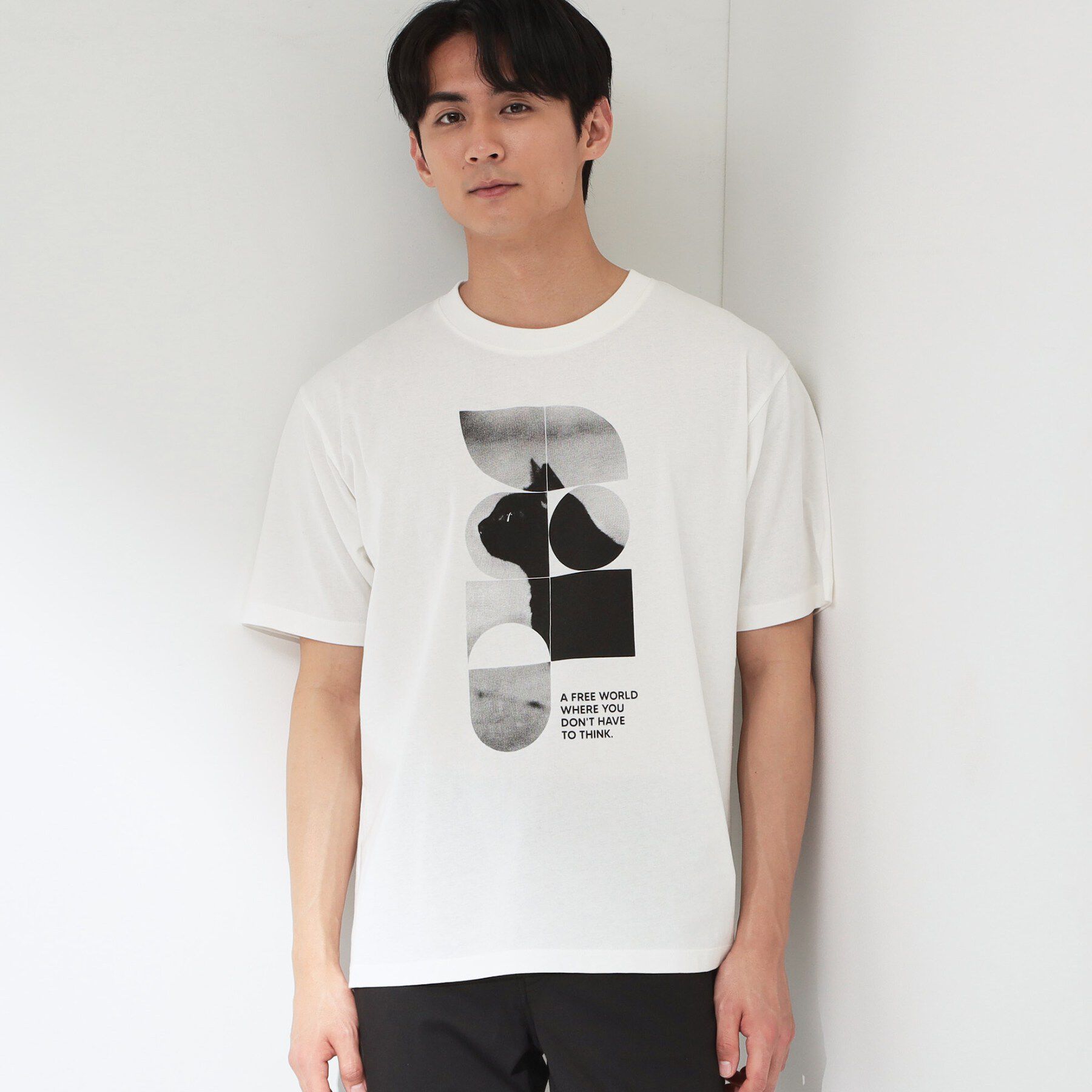 THE SHOP TK「【夏コーデの主役に】グラフィックコットン半袖Tシャツ CAT／LANDSCAPE」|Tシャツ・カットソー|オフホワイト(003