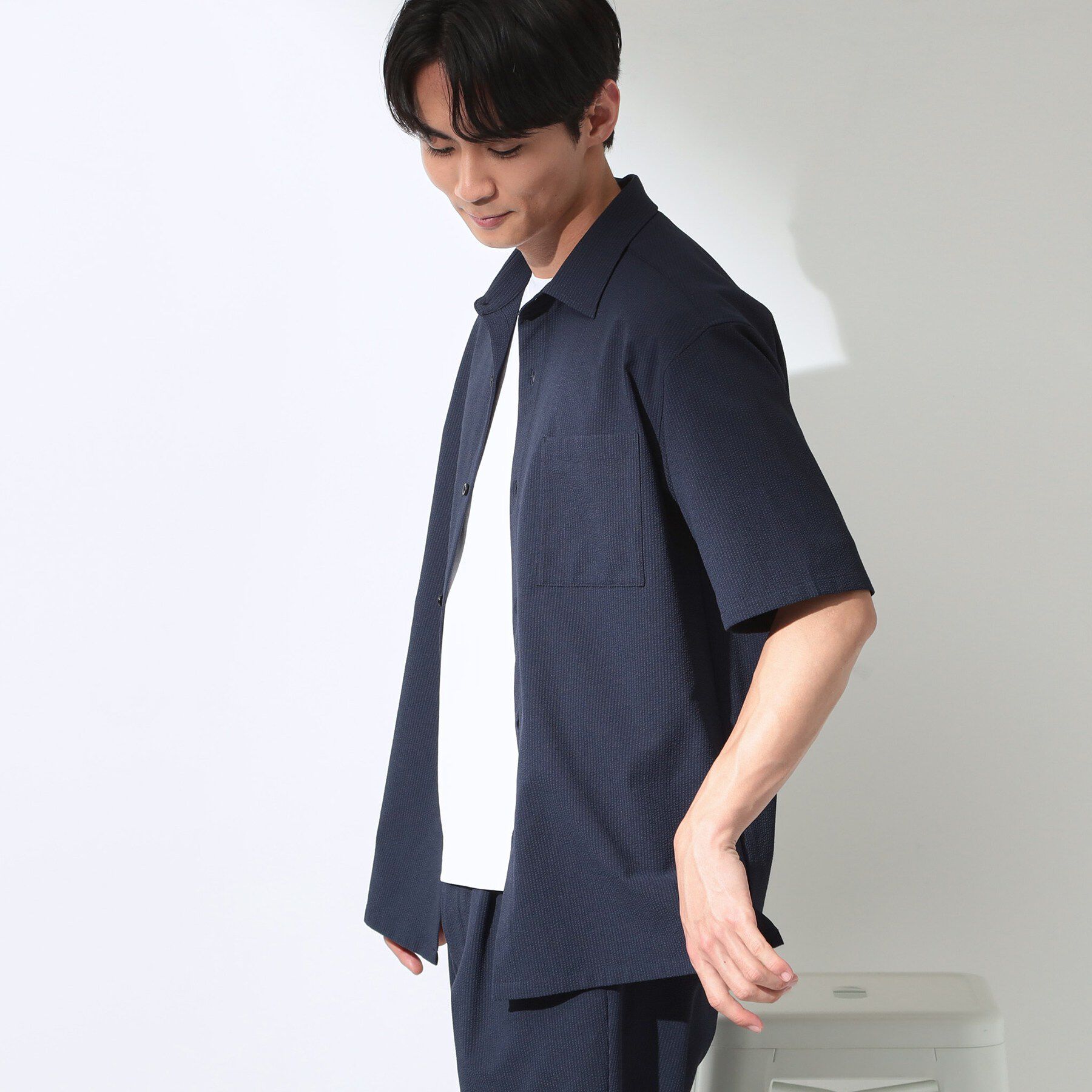 THE SHOP TK「マイクロ シアサッカー 半袖シャツ 洗濯機OK／セットアップ可」|シャツ・ブラウス|