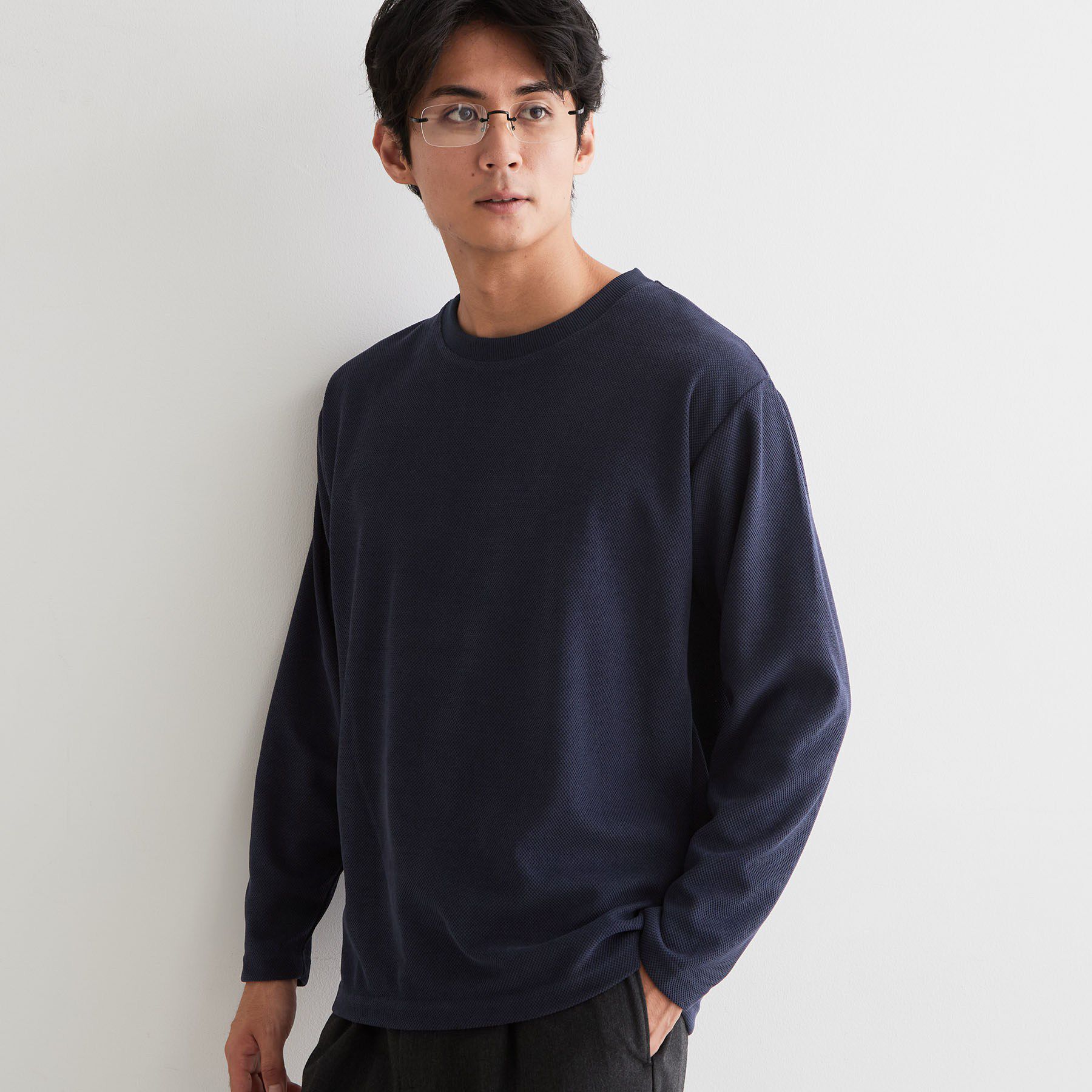 THE SHOP TK「【洗濯機OK】カノコ編み 長袖Tシャツ」|Tシャツ・カットソー|ネイビー(094)