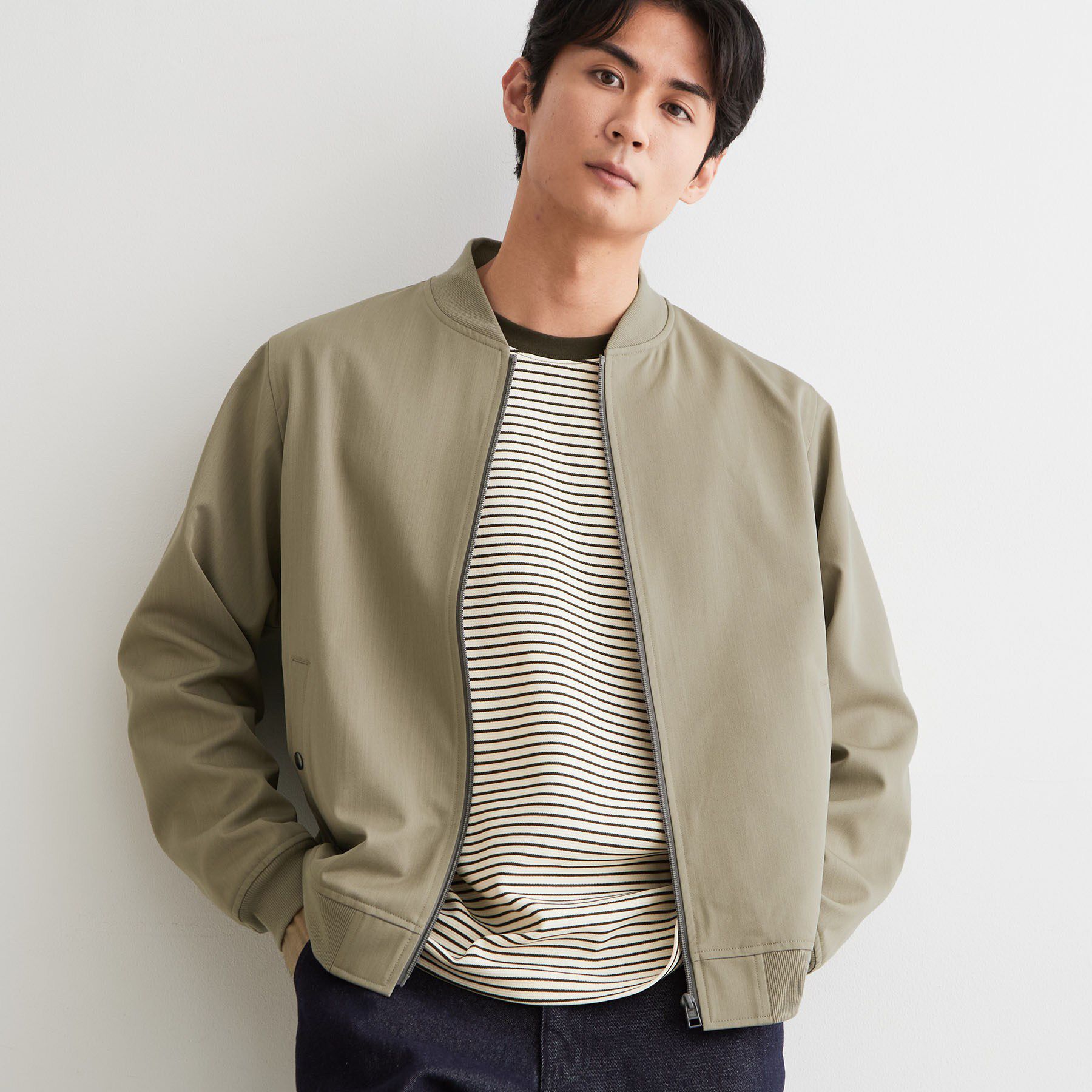 THE SHOP TK「【洗濯機OK／ストレッチ】FLEX LINE リブブルゾン」|ブルゾン・スタジャン|ベージュ(052)