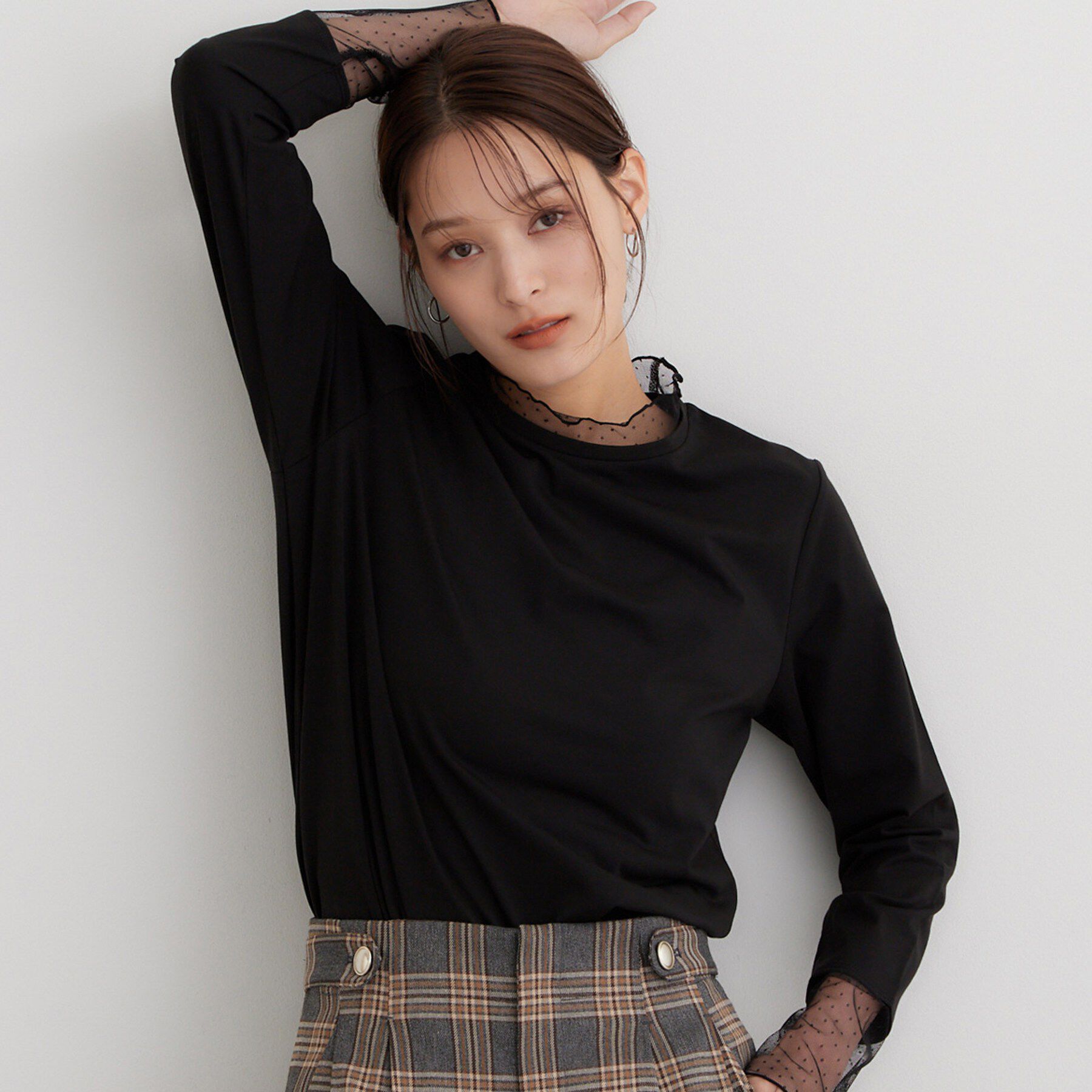 THE SHOP TK「重ね着もおすすめ！チュール切替カットソー」|Tシャツ・カットソー|ブラック(019)