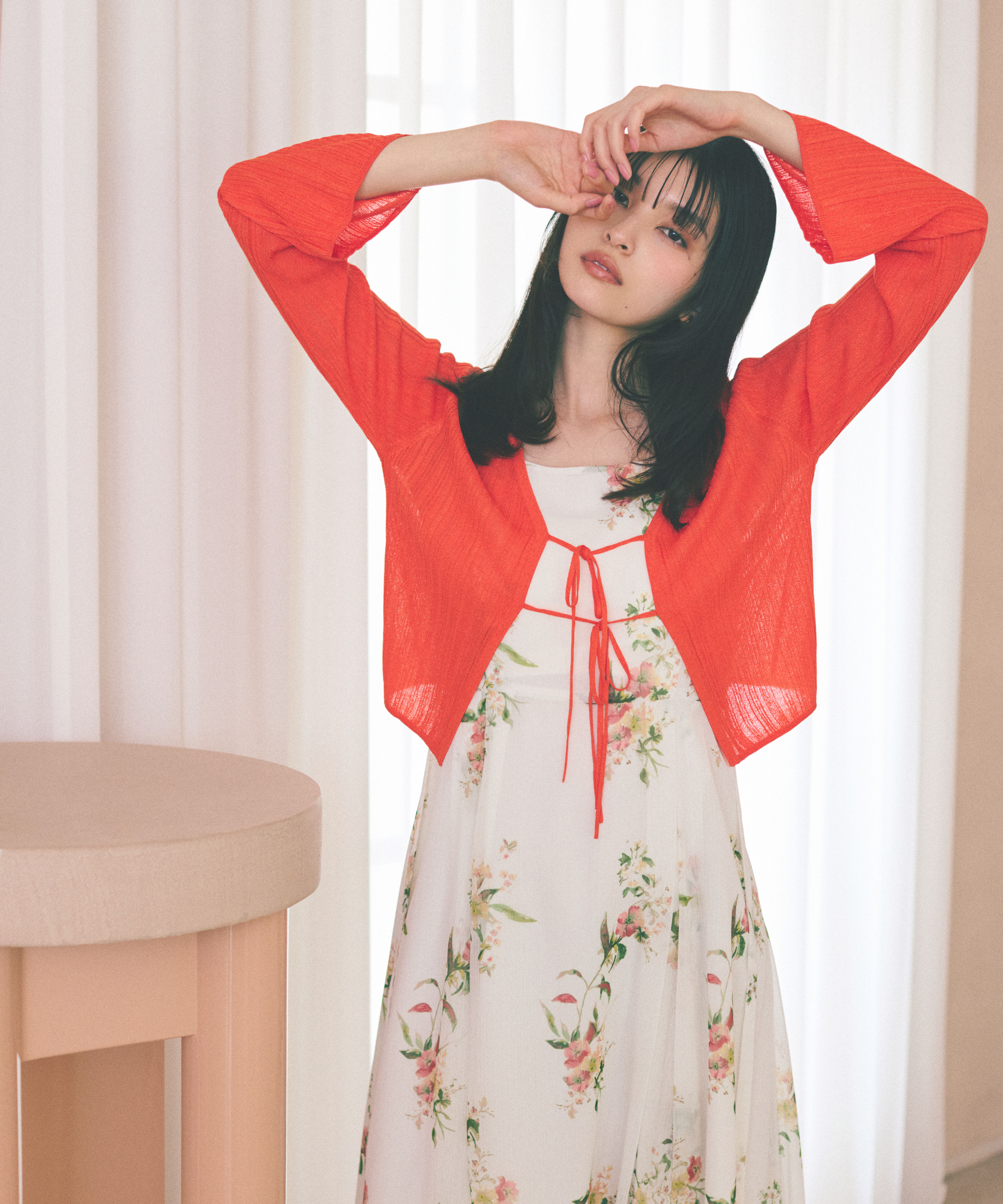 PROPORTION BODY DRESSING「＜中川紅葉さん着用＞シアーリブカーディガン」|カーディガン|オレンジ