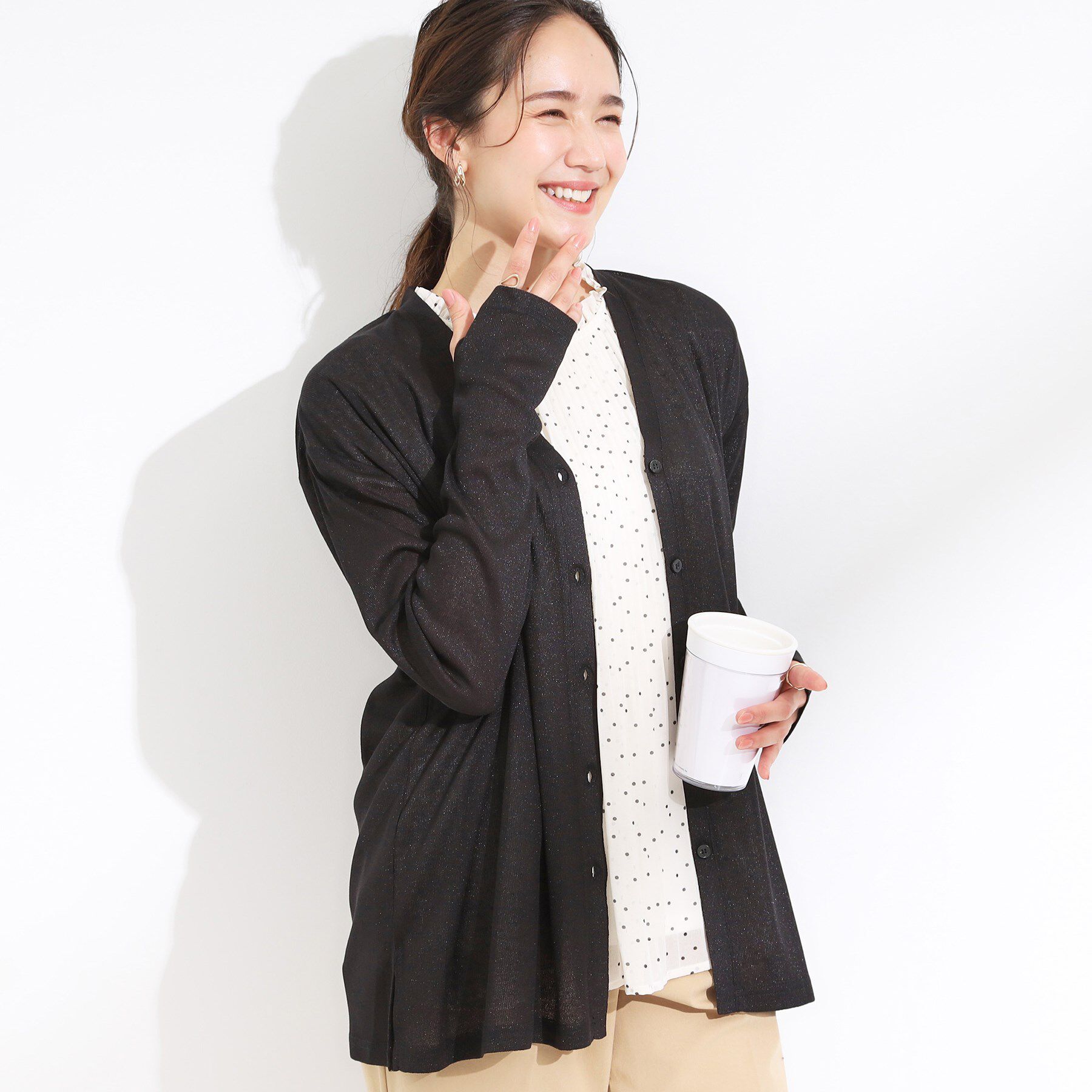 SHOO･LA･RUE「【S-LL/ひんやり/UV】手の甲まで隠れる トッパーカーディガン」|カーディガン|ブラック(019)
