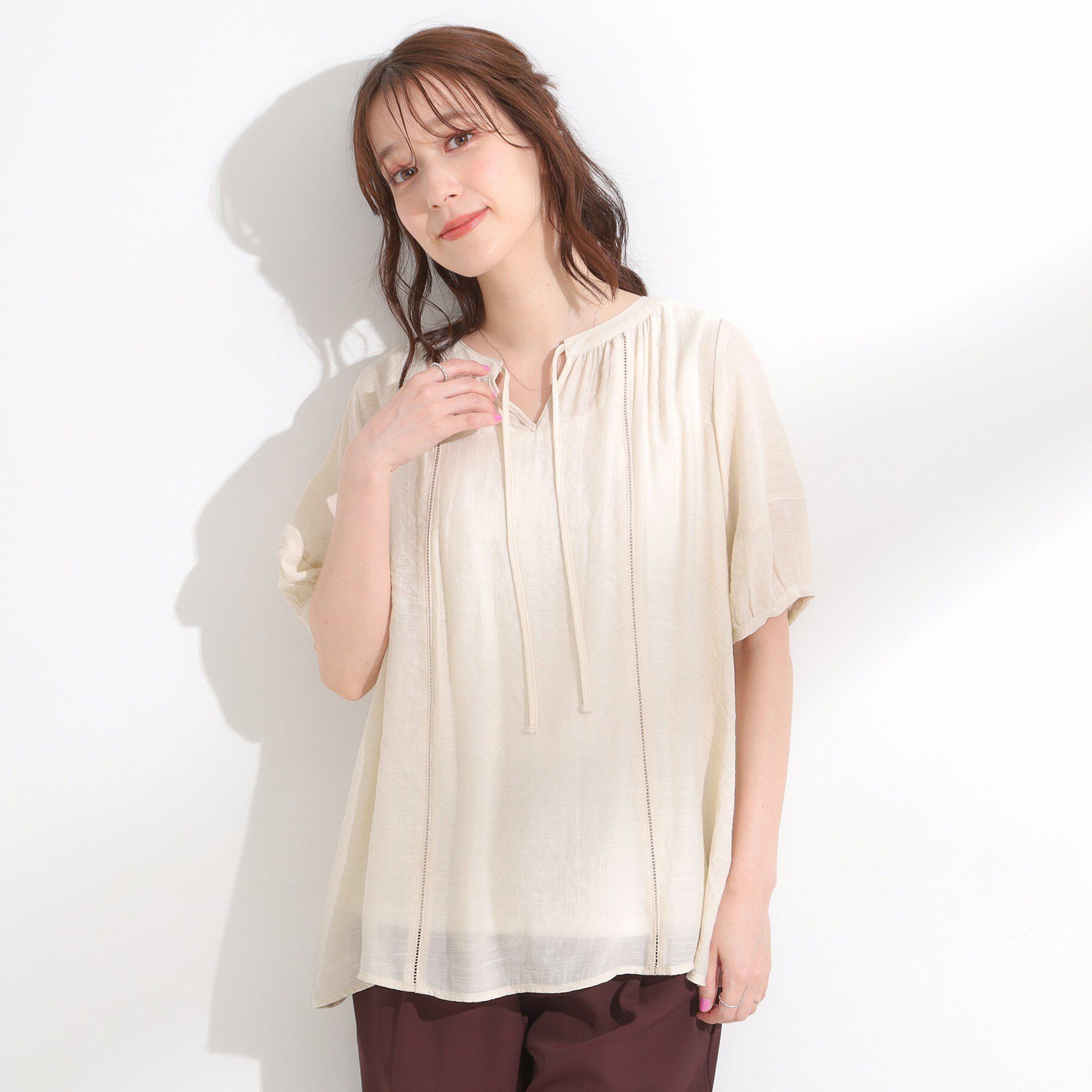 SHOO･LA･RUE「【S-LL/2点セット】リボン使いがアクセント はしごレースブラウス＋タンクトップ」|その他|