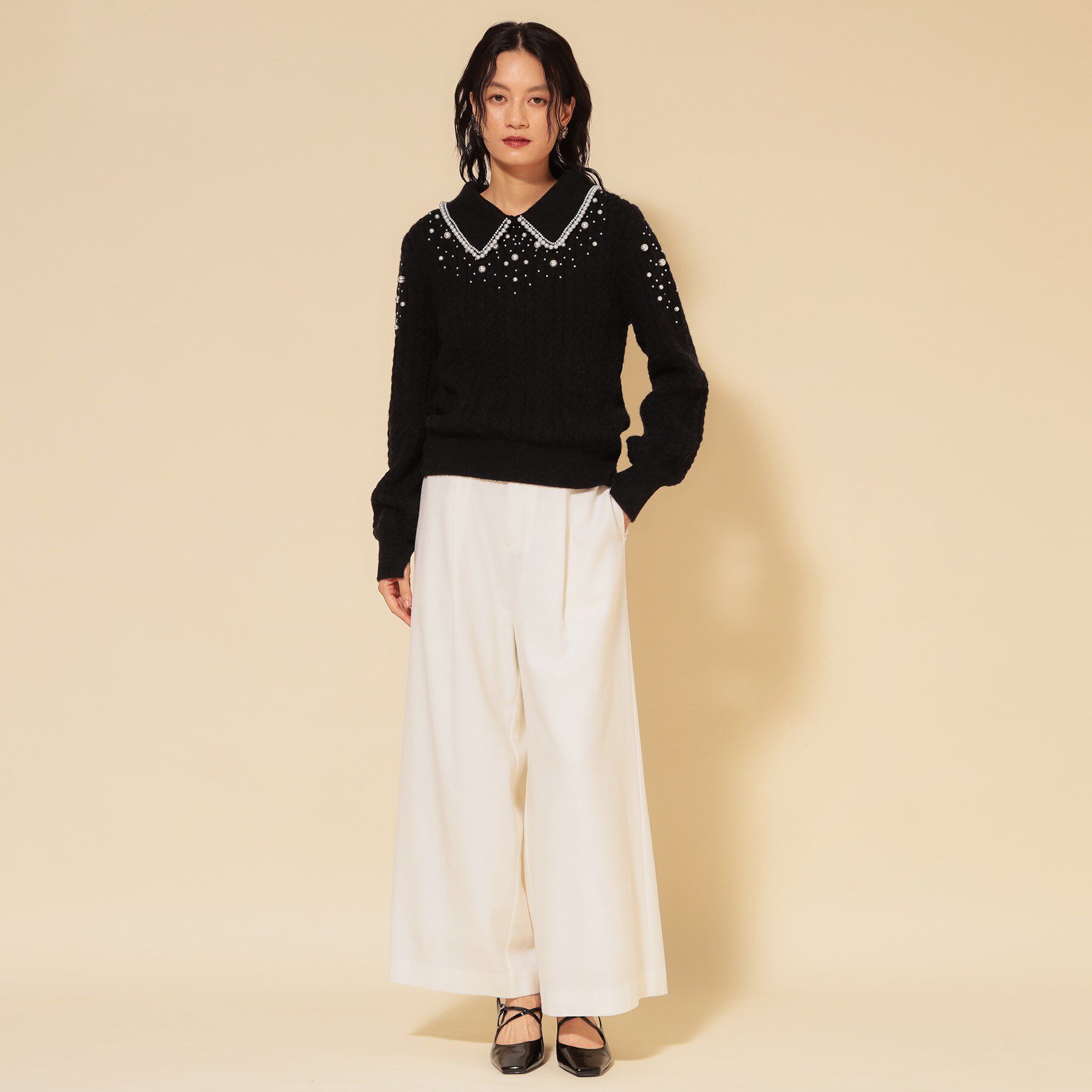 SunaUna「【COLLECTION LINE】衿付きパール調ニット」|ニット・セーター|