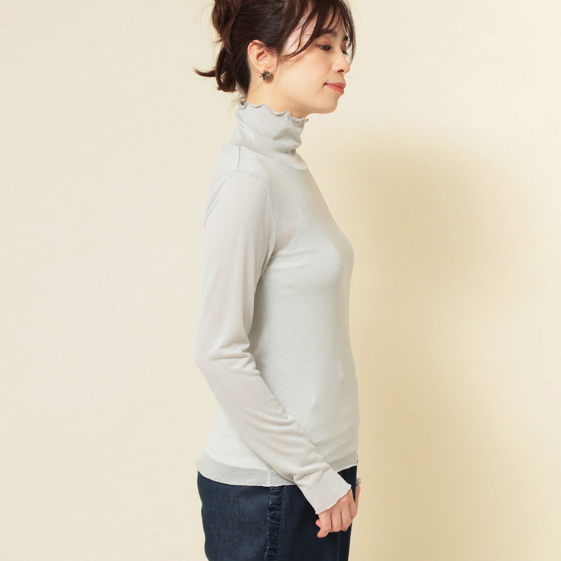 SunaUna「【ラメ／シアー】ハイネックカットソー」|Tシャツ・カットソー|
