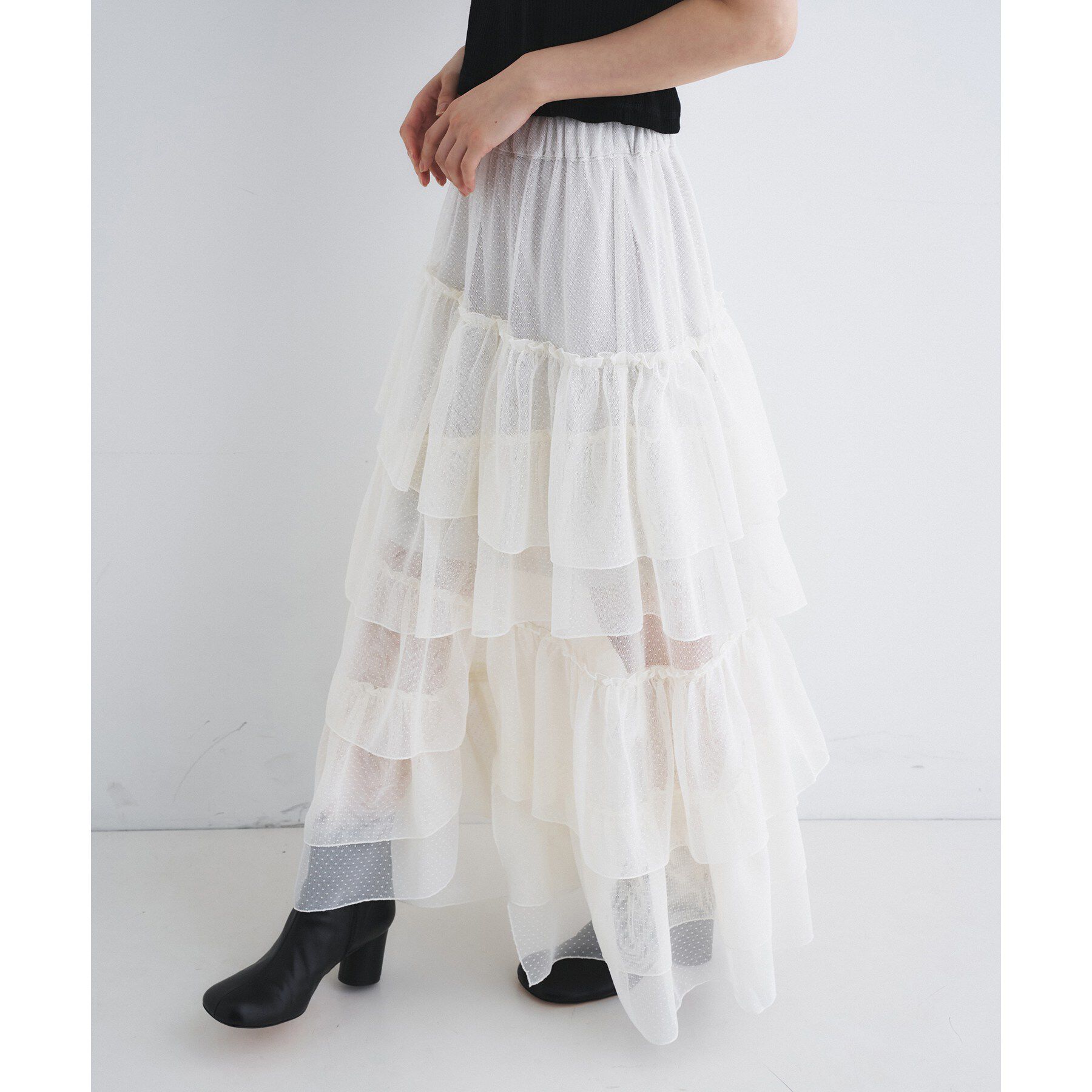 CODE A「M dramatic dot tulle skirt」|スカート|ホワイト(001)
