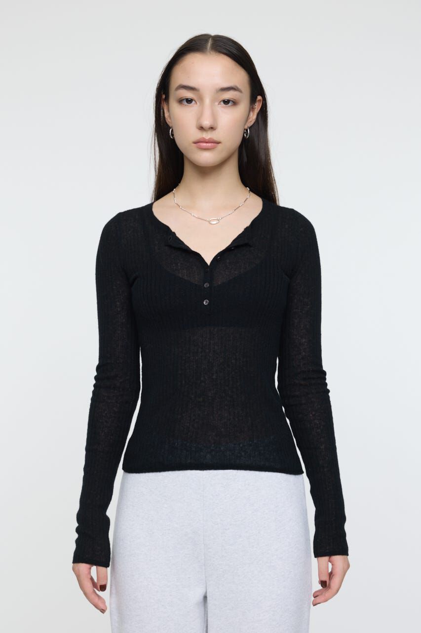 MOUSSY「SHEER HENRY NECK ニットトップス」|ニット・セーター|