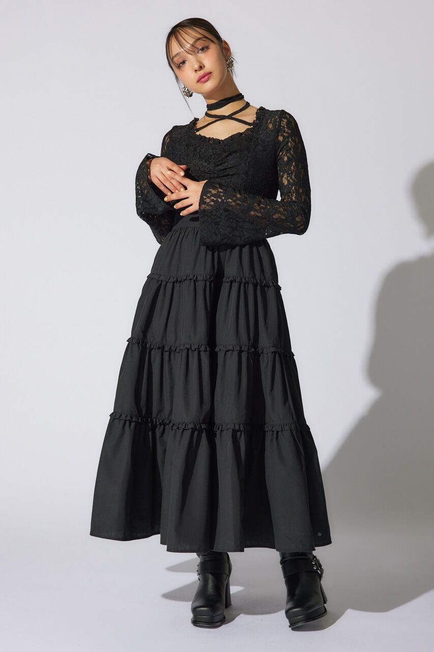 rienda「レーストップコンビフレアワンピース」|ワンピース|BLK