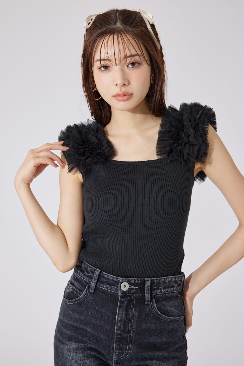 rienda「ショルダーチュールコンビニットトップス」|タンクトップ|