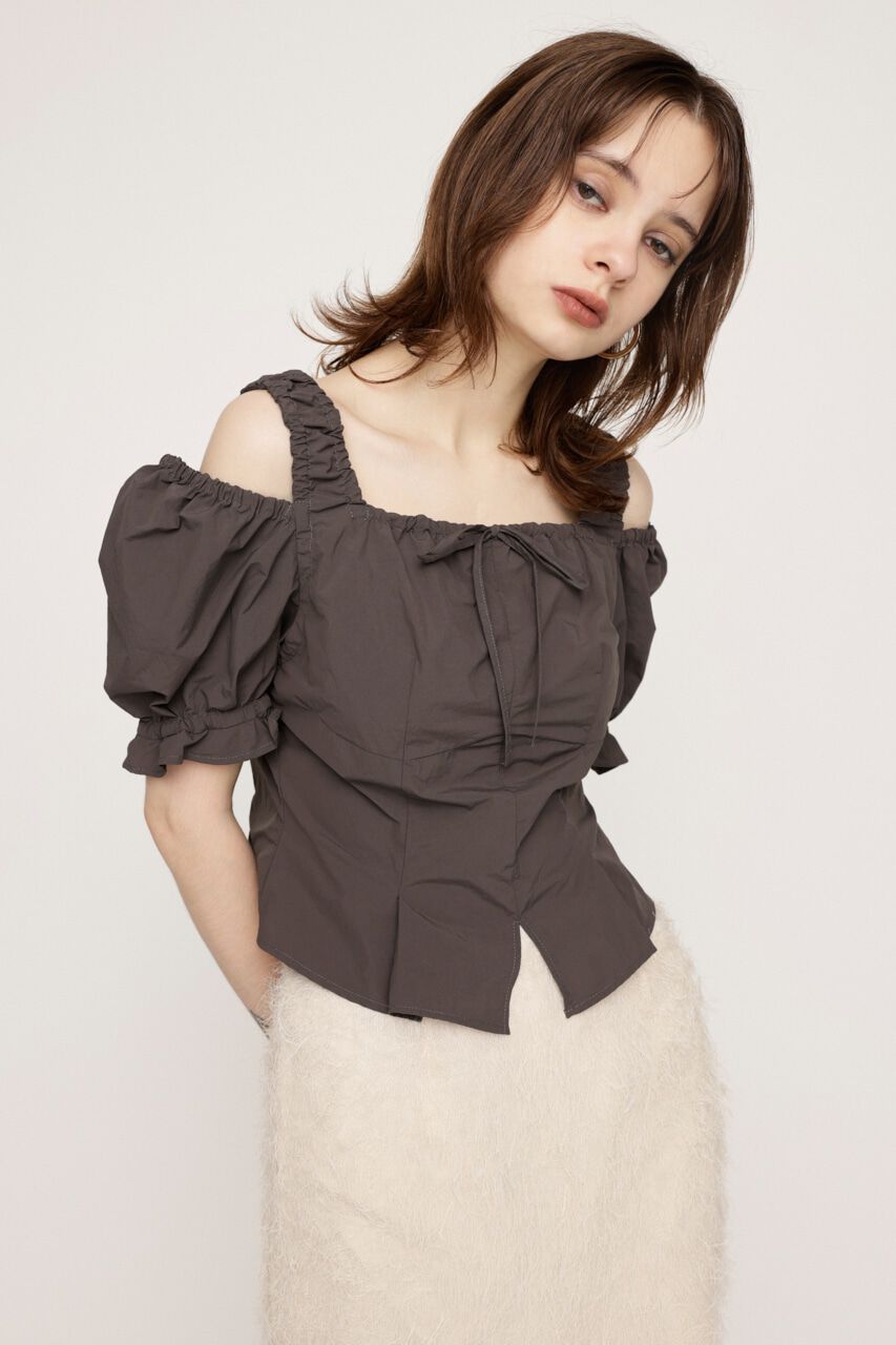 SLY「SHOULDER OPEN SQ PUFF トップス」|シャツ・ブラウス|L/BLK1