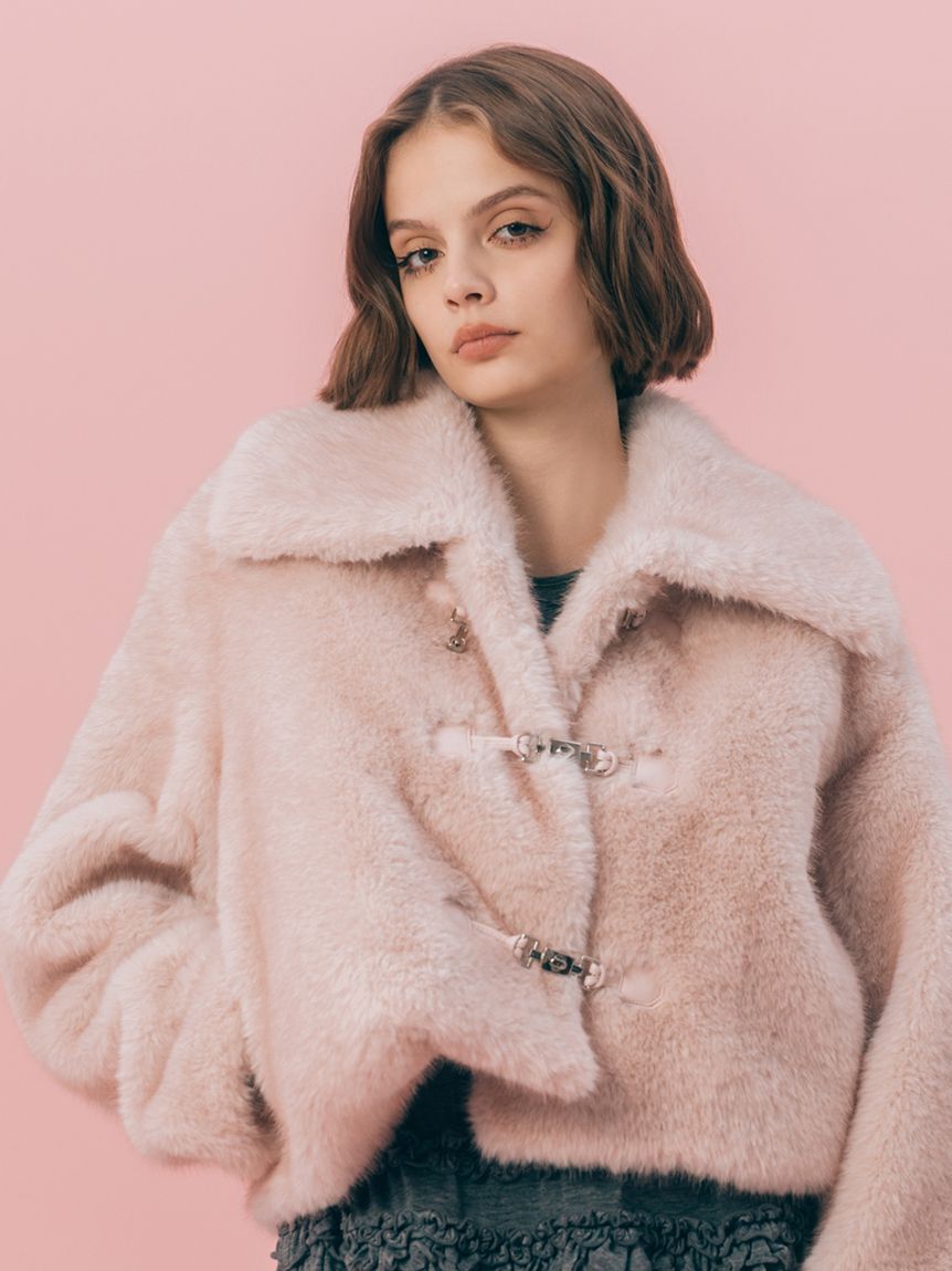 FURFUR「ビッグカラーエコファーショートコート」|ブルゾン・スタジャン|