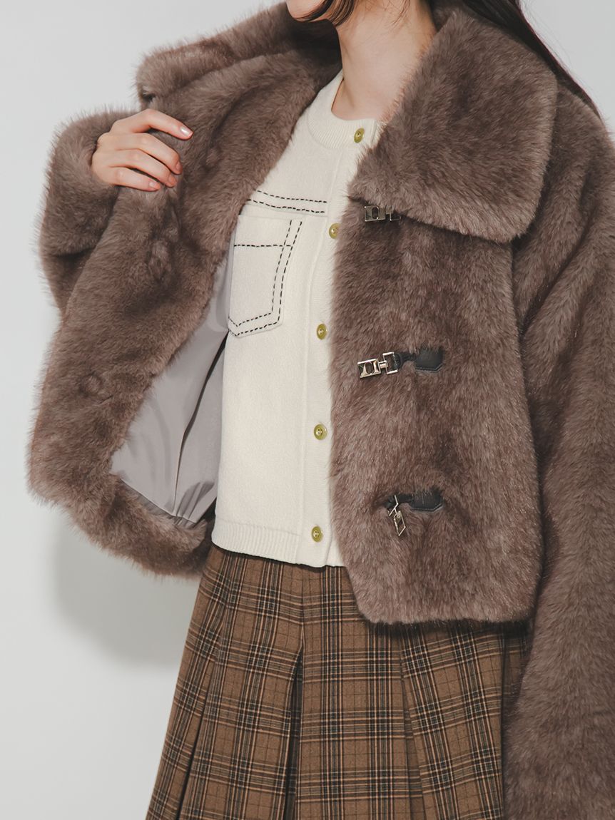 FURFUR「ビッグカラーエコファーショートコート」|ブルゾン・スタジャン|