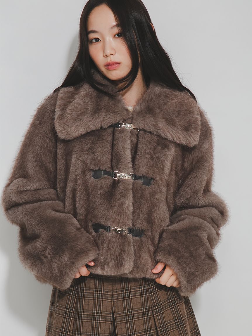 FURFUR「ビッグカラーエコファーショートコート」|ブルゾン・スタジャン|