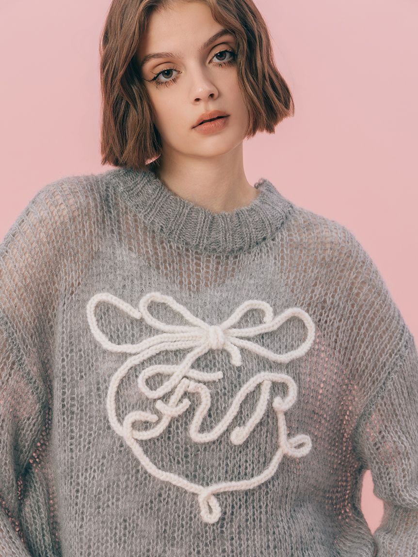 FURFUR「リボンロゴ刺繍セーター」|ニット・セーター|GRY