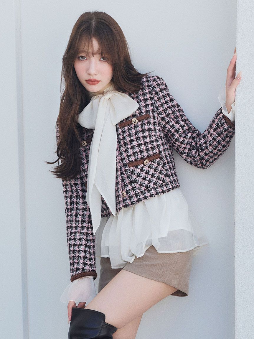 LILY BROWN「ツイードジャケット」|ノーカラージャケット|MIX