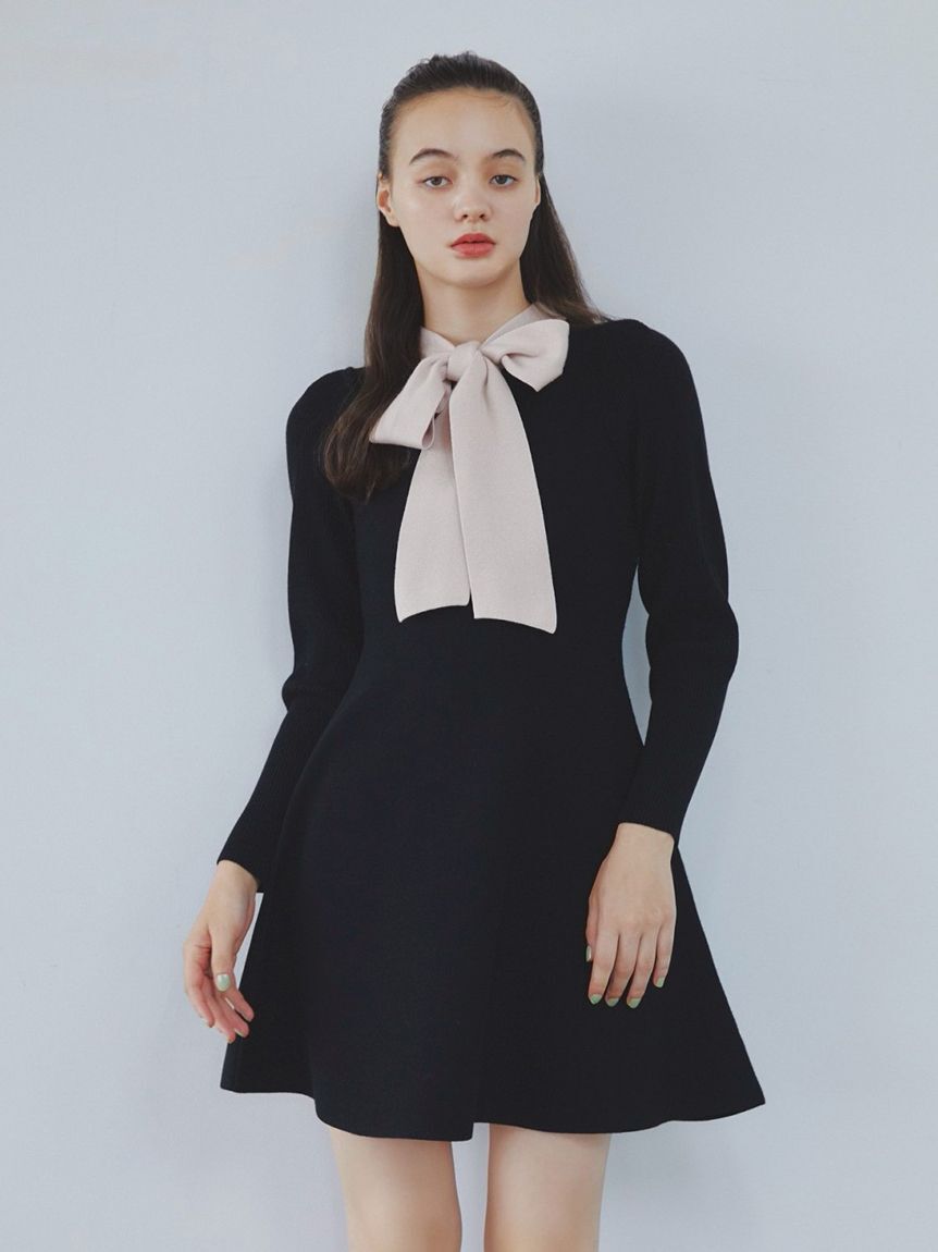 LILY BROWN「ボウタイニットミニワンピース」|ワンピース|BLK