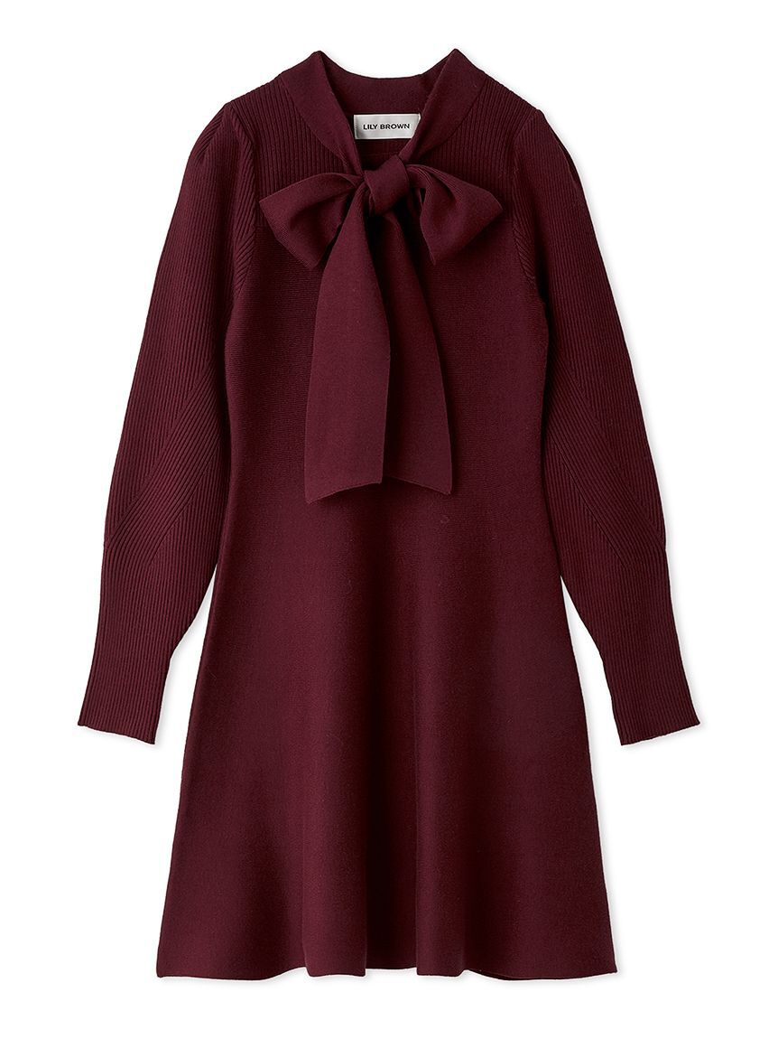 LILY BROWN「ボウタイニットミニワンピース」|ワンピース|RED
