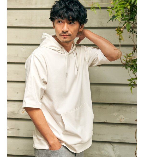 ikka「【接触冷感／抗菌防臭】GOKU楽セイケツ5分袖パーカー」|Tシャツ・カットソー|