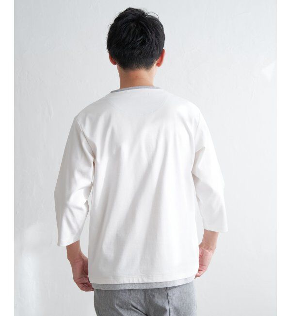 ikka「【接触冷感／抗菌防臭】GOKU楽セイケツ7分袖キーネックTシャツ」|Tシャツ・カットソー|