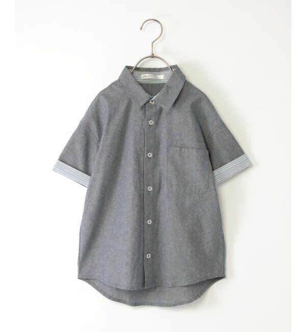 ikka kids「【親子おそろい】シャンブレー5分袖シャツ（120~160cm）」|シャツ・ブラウス|チャコール