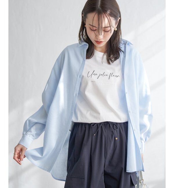 ikka「フレンチリネンMIX裾刺繍シャツ」|シャツ・ブラウス|ブルー