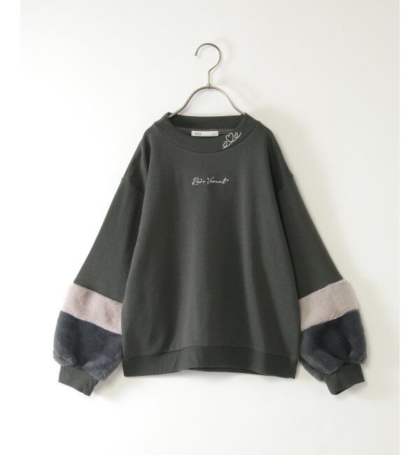 ikka kids「袖ファー刺繍ラインストーンプルオーバー（120~160cm）」|Tシャツ・カットソー|