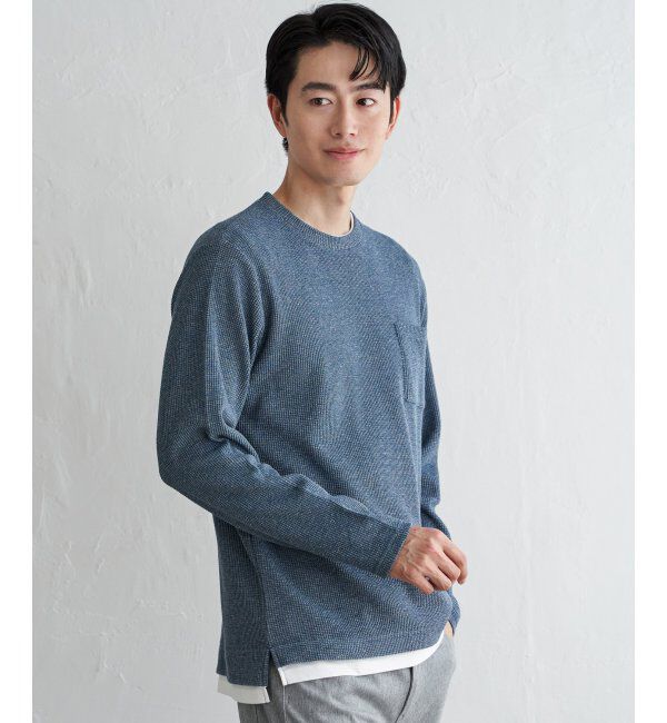 ikka「メランジワッフルポケフェイクロンＴ」|Tシャツ・カットソー|ネイビーブルー