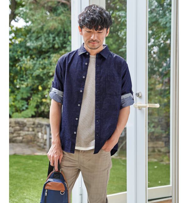 ikka「【雑誌MonoMax5月号掲載】フレンチリネンMIX袖2WAYシャツ【接触冷感】「小泉孝太郎さん着用モデル」」|シャツ・ブラウス|