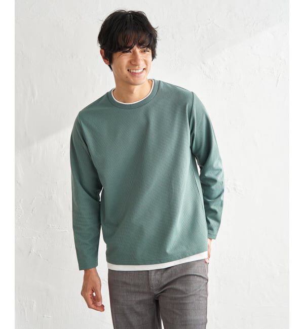 ikka「【雑誌MonoMax4月号掲載】速乾ピケレイヤードロンT「小泉孝太郎さん着用モデル」」|Tシャツ・カットソー|グリーン