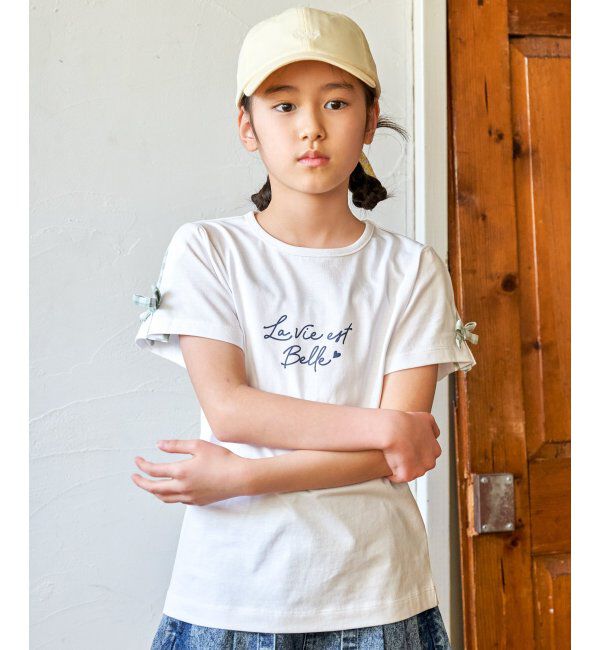 ikka kids「冷感肩ギンガム切り替えロゴT（120~160cm）」|Tシャツ・カットソー|