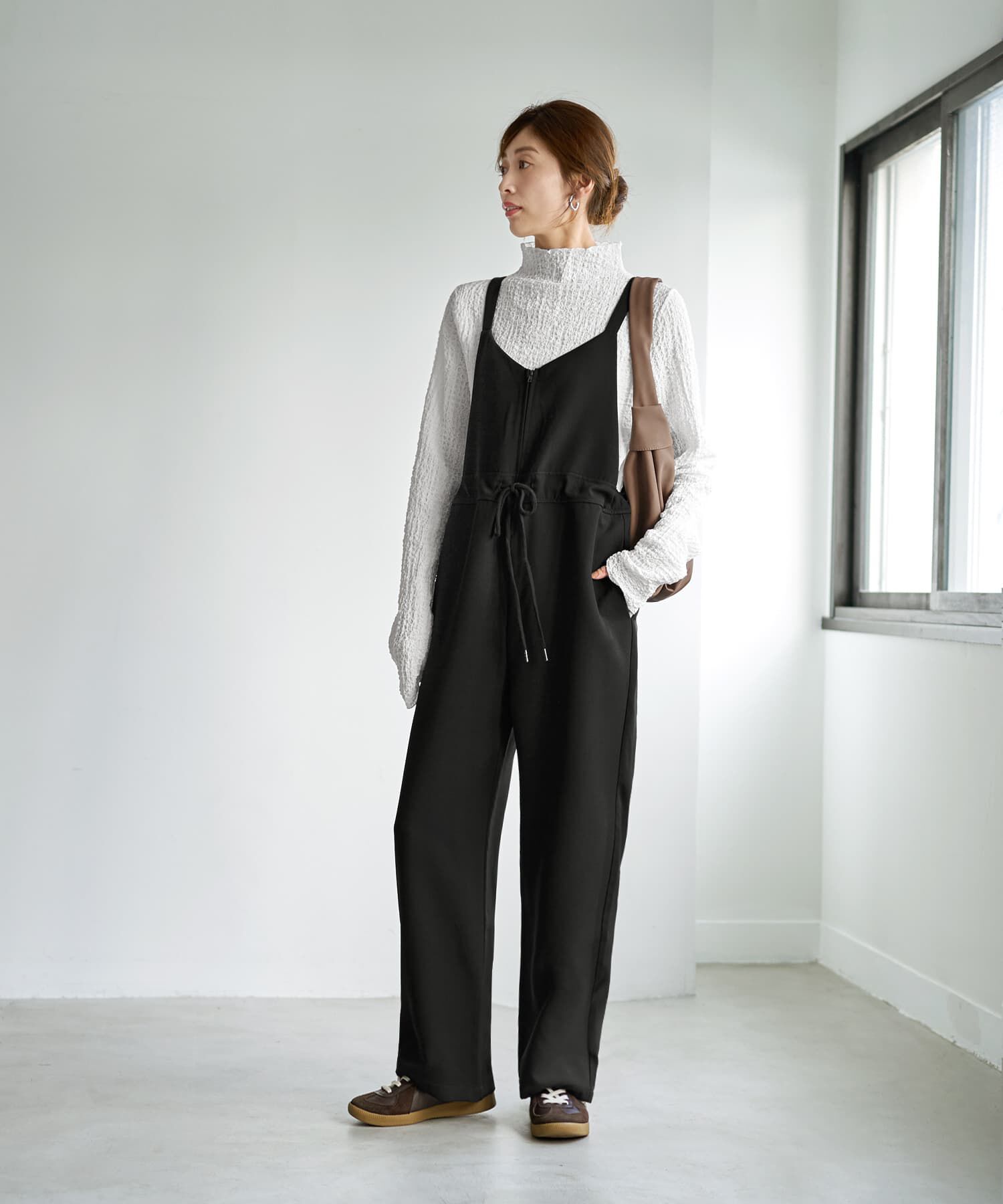 STYLE DELI「フロントVライン厚地ツイルサロペット」|その他|ブラック