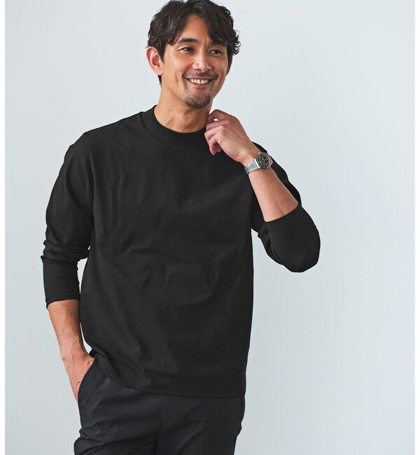 UNITED ARROWS green label relaxing「【WEB限定】JUST fit クリーン カノコ モックネック 長袖 Tシャツ -抗菌-」|Tシャツ・カットソー|BLACK