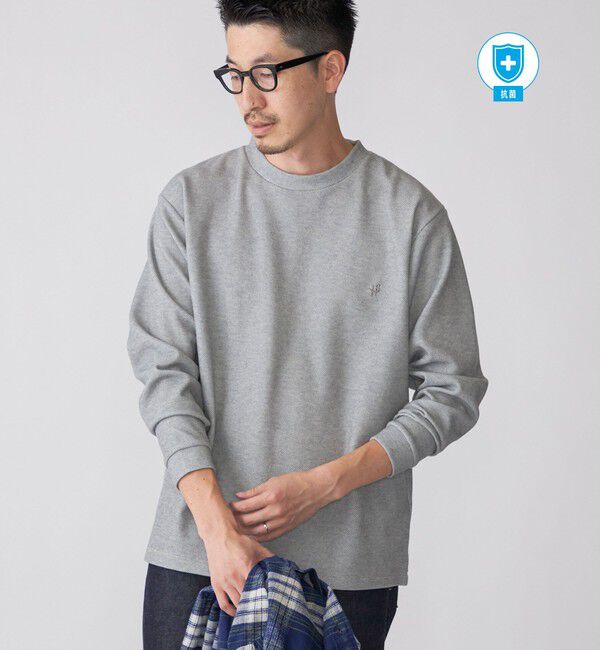 SHIPS「【WEB限定】SHIPS:〈抗菌・防臭〉ワンポイント ロゴ バーズアイ クルーネック 長袖 Tシャツ」|Tシャツ・カットソー|ライトグレー