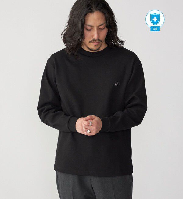 SHIPS「【WEB限定】SHIPS:〈抗菌・防臭〉ワンポイント ロゴ バーズアイ クルーネック 長袖 Tシャツ」|Tシャツ・カットソー|ブラック