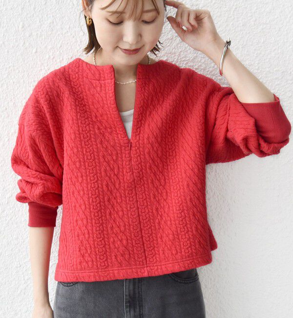 SHIPS for women「〈手洗い可能〉ケーブル ジャージー スキッパー プルオーバー」|Tシャツ・カットソー|