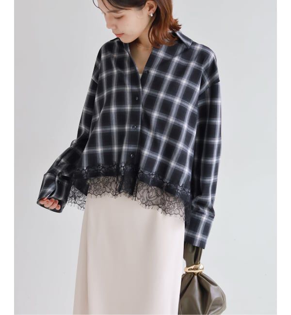  「【洗える】レーストリミングシャツ」|シャツ・ブラウス|ブラック