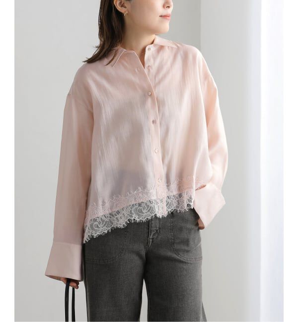  「【洗える】レーストリミングシャツ」|シャツ・ブラウス|