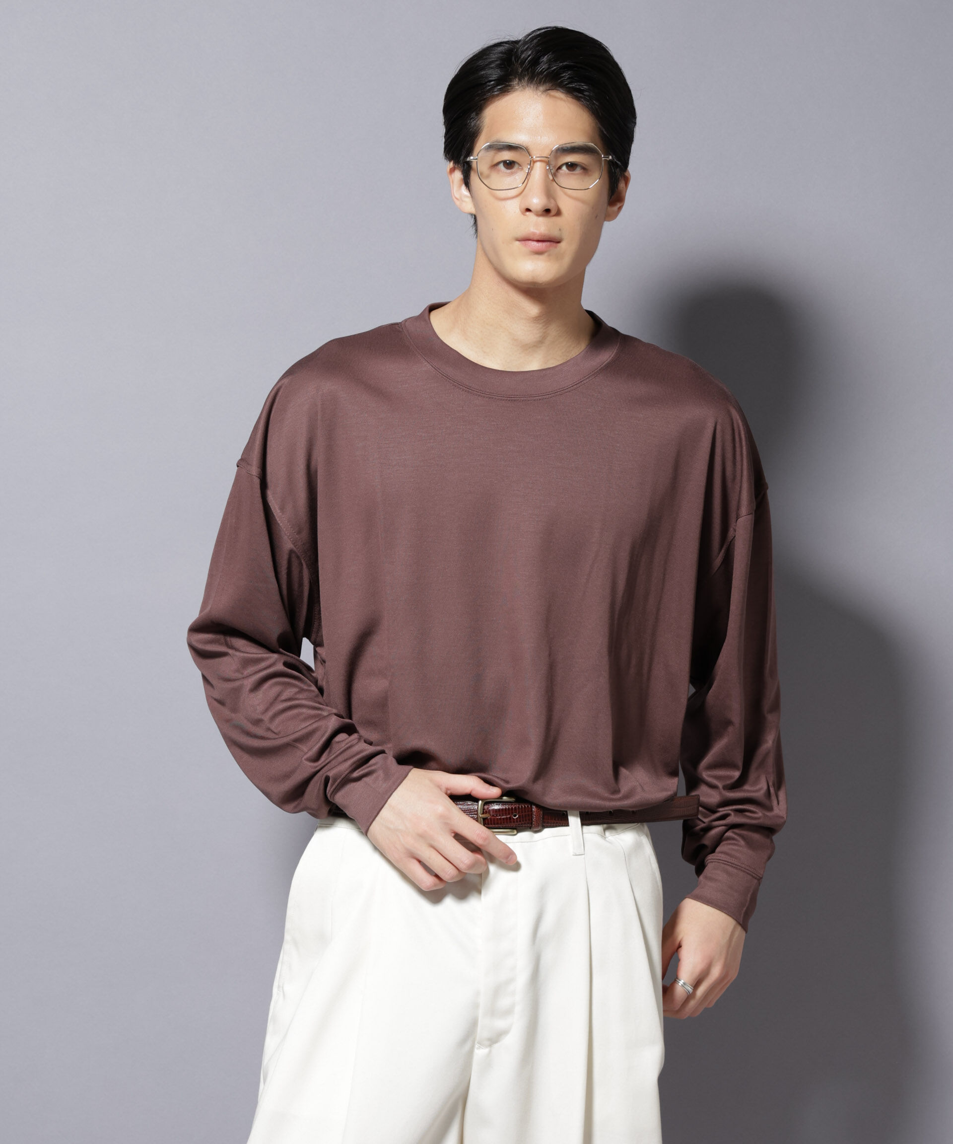 nano･universe「MIYATA&times;NANO JAPAN MADE キュプラ混 Tシャツ 長袖」|Tシャツ・カットソー|ブラウン