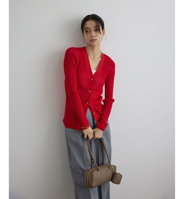 SALON adam et rope'「【WEB限定】シアーリブニットVネックカーディガン」|カーディガン|