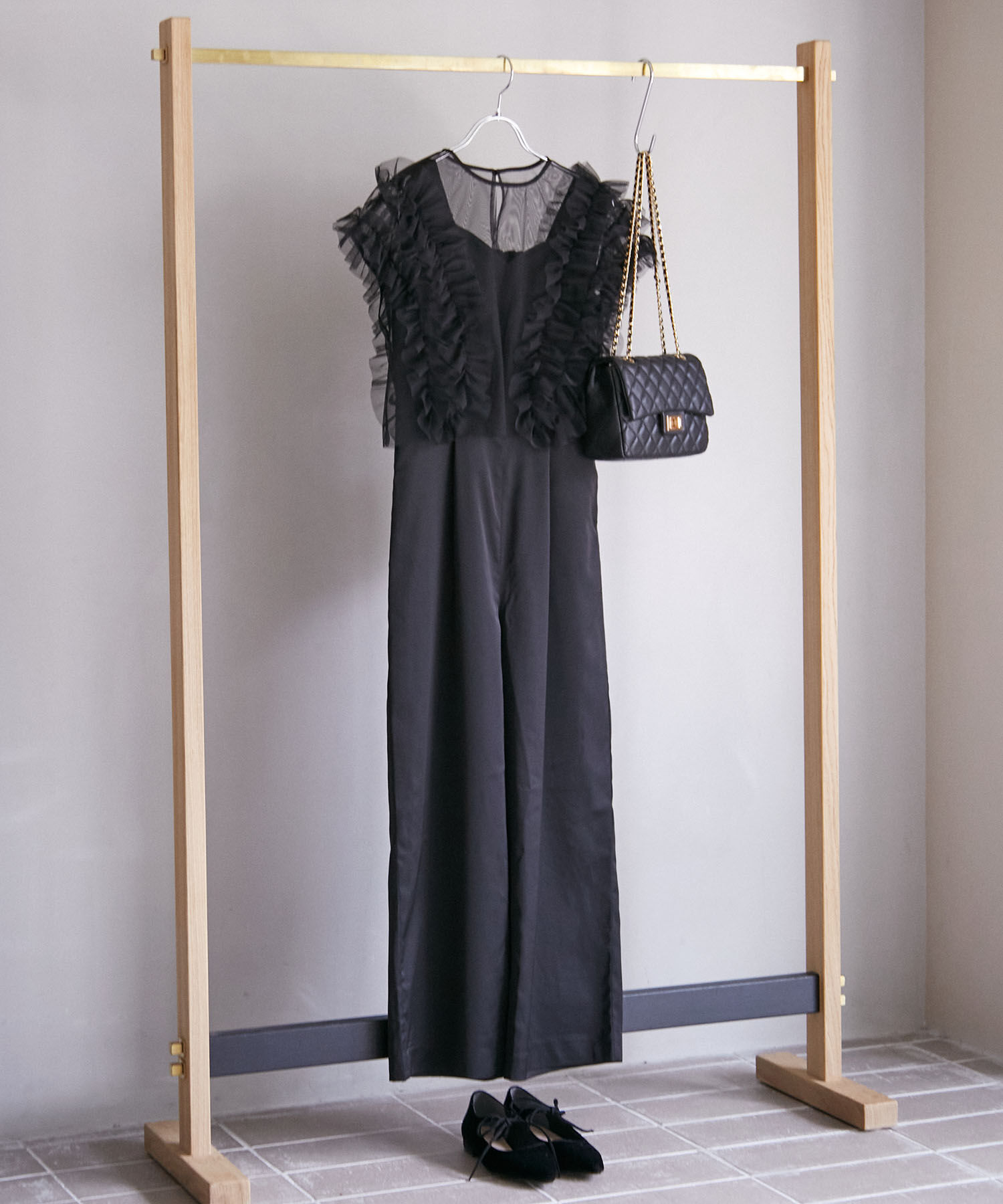 VIS「【VISDRESS】チュールフリルセットオールインワン【低身長向けサイズ有】」|オールインワン|