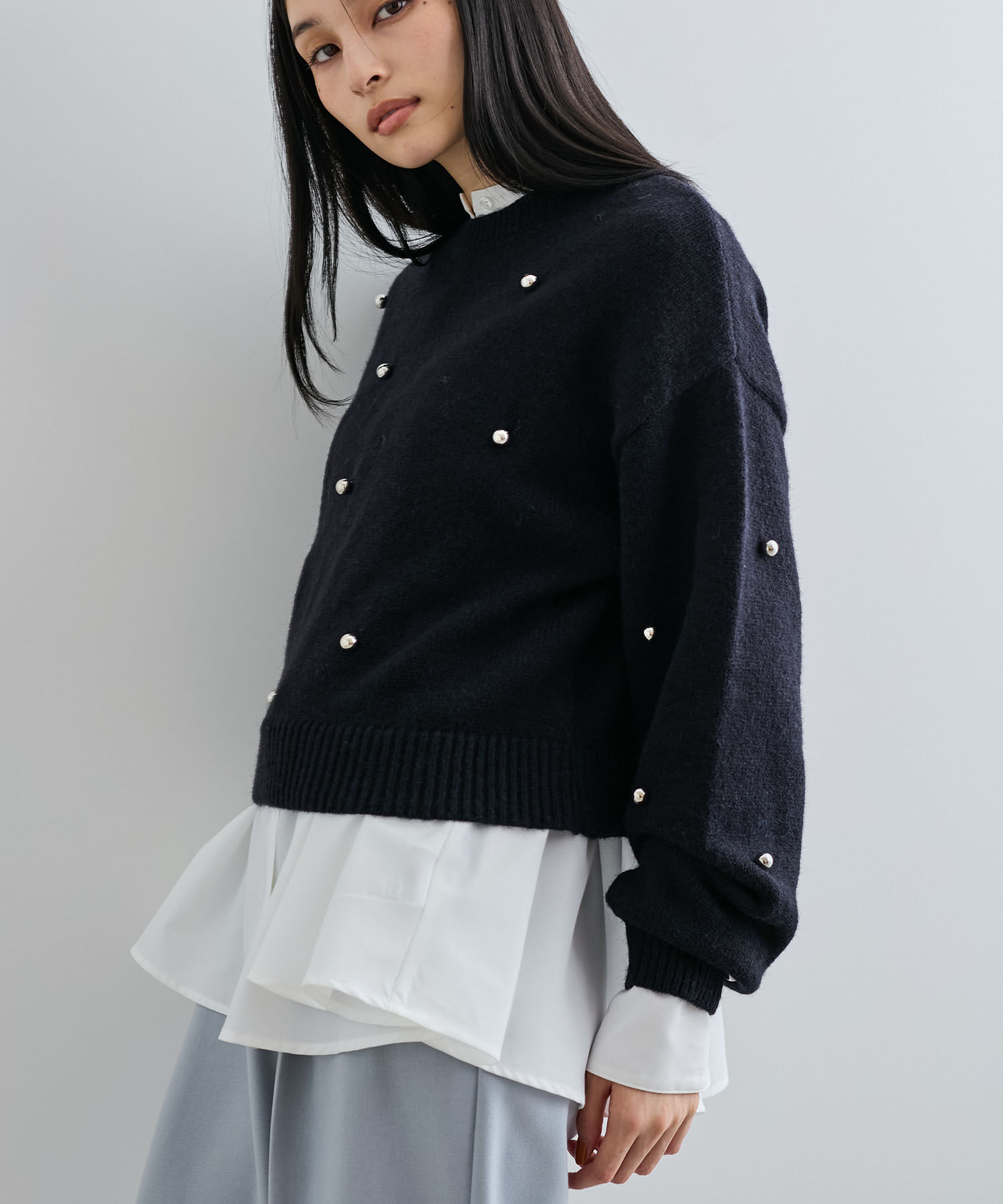 VIS「【WEB/ルミネ店限定】パールボタンニットプルオーバー」|ニット・セーター|