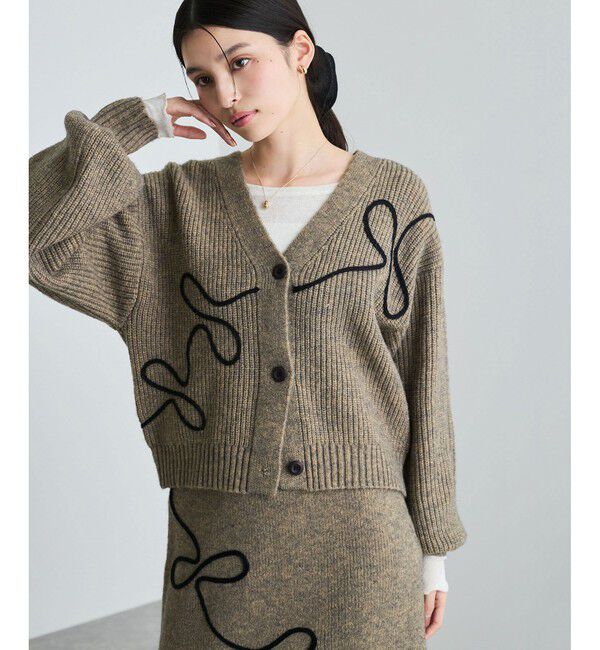 VIS「【WEB/一部店舗限定】リボンコード刺繍Vネックカーディガン【セットアップ対応】」|カーディガン|コゲ茶メイン