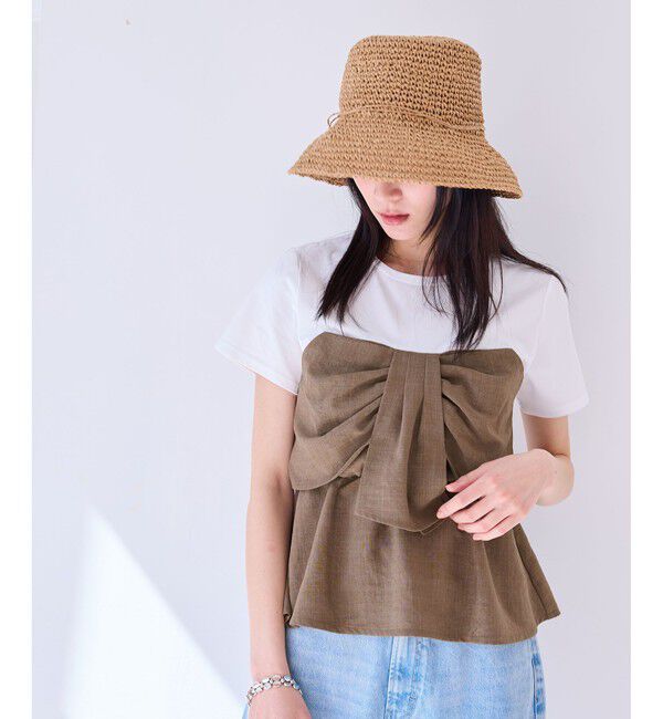 VIS「【新色追加】【美easy】ねじりリボンTシャツドッキングプルオーバー【接触冷感/洗える】」|Tシャツ・カットソー|
