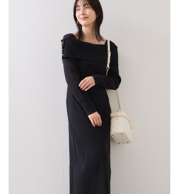 VIS「アシメオフショルリブニット美シルエットワンピース/着丈が選べる」|ワンピース|