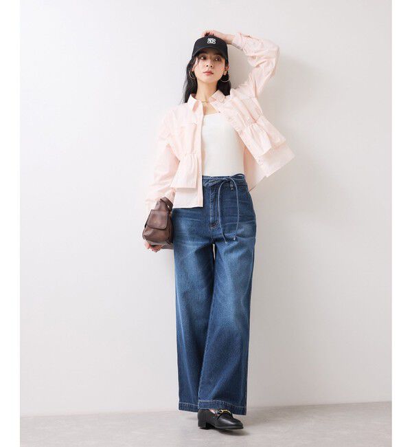 VIS「ベルト付きワイドシルエットデニムパンツ」|デニム|