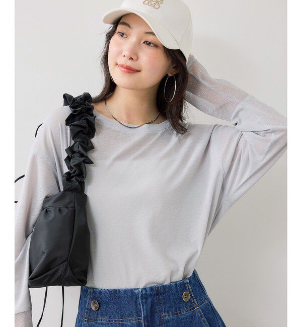 VIS「ラメメッシュスリーブ切り替えシアーロンT」|Tシャツ・カットソー|