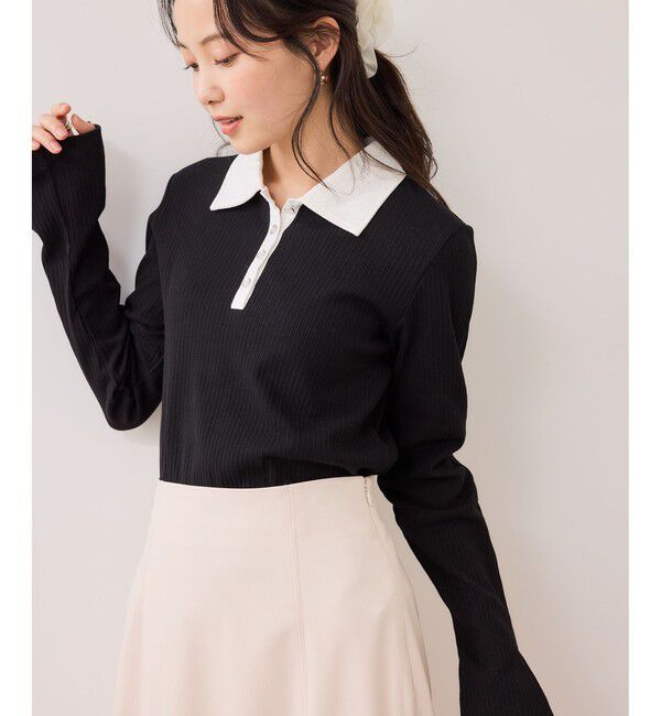 VIS「バイカラーポロ襟カットソー/イージーケア」|Tシャツ・カットソー|