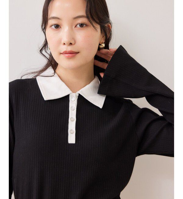 VIS「バイカラーポロ襟カットソー/イージーケア」|Tシャツ・カットソー|