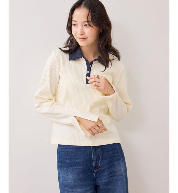VIS「バイカラーポロ襟カットソー/イージーケア」|Tシャツ・カットソー|